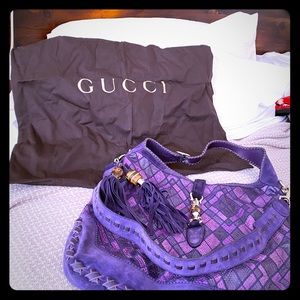 Gucci purple leather and snake skin purse